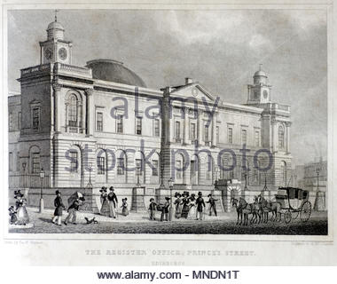 Le Bureau s'inscrire, le Prince's Street, Édimbourg, gravure ancienne de 1829 Banque D'Images