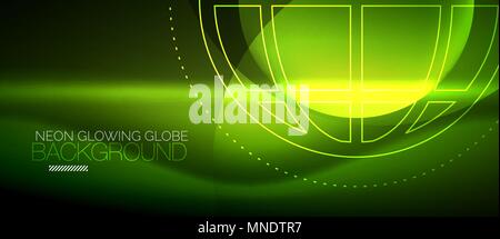 Techno globe concept, neon glow planète. Techno globe concept, eco green neon glow planète sombre sur fond de couleurs abstraites, les effets de lumière Illustration de Vecteur