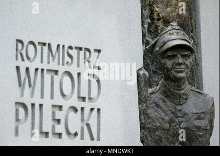 Monument de Rotmistrz Witold Pilecki mars à Varsovie, Pologne. 13 mai 2018, pour rendre hommage à Witold Pilecki, soldat de l'Armée Polonaise et un agent secret o Banque D'Images