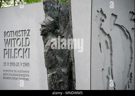 Monument de Rotmistrz Witold Pilecki mars à Varsovie, Pologne. 13 mai 2018, pour rendre hommage à Witold Pilecki, soldat de l'Armée Polonaise et un agent secret o Banque D'Images