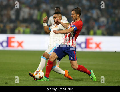 Stade de Lyon, Lyon, France. 16 mai, 2018. Europa League finale de football, Marseille et l'Atletico Madrid ; Gabi de l'Atletico Madrid défis Dimitri Payet de Marseille : l'action de Crédit Plus Sport/Alamy Live News Banque D'Images