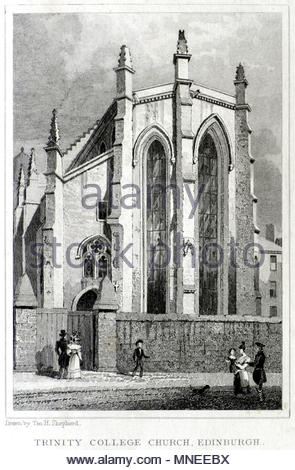 L'église Trinity College, Edinburgh, gravure ancienne de 1829 Banque D'Images