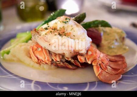 Le homard et steak avec des asperges (Costa Rica) Banque D'Images