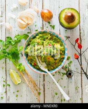 Le guacamole avec des ingrédients Banque D'Images