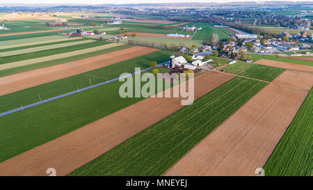 Vue aérienne de Amish Farm vu par voie aérienne par Drone sur une journée de printemps ensoleillée Banque D'Images