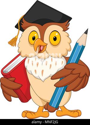 Cartoon owl holding pencil et réservez Illustration de Vecteur