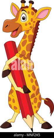 Cartoon girafe holding pencil Illustration de Vecteur