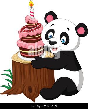 Cartoon funny panda avec gâteau d'anniversaire Illustration de Vecteur