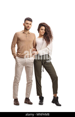 Portrait d'un jeune couple isolé sur fond blanc Banque D'Images