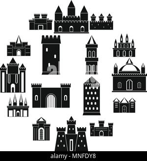 Tours et châteaux icons set, le style simple Illustration de Vecteur