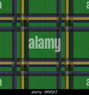 Lignes perpendiculaires gris, bleu, jaune et teintes kaki sur le fond vert vif comme tartan plaid laine Celtic, le tricot modèle vectoriel continu Illustration de Vecteur