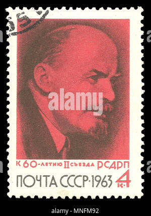 Urss - timbres en 1963 : Edition sur les personnes célèbres, spectacles Portrait de Lénine au deuxième congrès du parti socialiste Banque D'Images