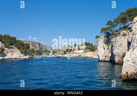 Calanque de Port Miou, fjordartiger Einschnitt zum Yachthafen ausgebaut, die Calanques Cassis Marseille und liegen die, Bouches-du-Rhône, de la Côte d' Banque D'Images