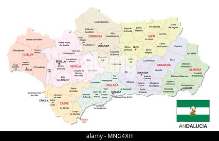 Andalousie carte vectorielle administrative et politique avec le drapeau Illustration de Vecteur