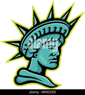 L'icône de mascotte illustration de tête de Libertas ou Lady Liberty, la déesse romaine et l'incarnation de la liberté portant une couronne vu de côté sur des Illustration de Vecteur