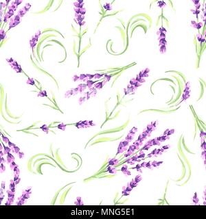 Fleurs de Lavande modèle homogène. Aquarelle illustration naturelle d'herbes de Provence Illustration de Vecteur