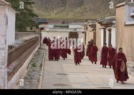 Les moines Gelukpa, Monastère Labrang Xiahe, Gansu, Chine, Banque D'Images