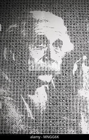 Un portrait d'Albert Einstein au Musée des sciences et de la technologie de la Chine à Beijing, Chine, composé de codes à barres (matrice ou QR codes de réponse rapide). Banque D'Images