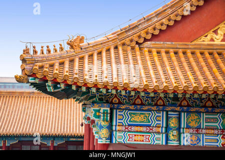 10 la crête est une ville interdite, Beijing, Chine. Des bêtes en chinois, provenant de contes de fées chinois. Banque D'Images