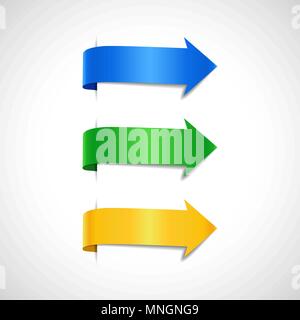 Ensemble de décoration de couleur des flèches. Jaune, vert et bleu des bannières, étiquettes, vector illustration Illustration de Vecteur