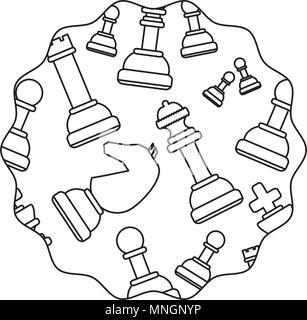 Châssis circulaire avec pièces d'échecs sur fond blanc, vector illustration Illustration de Vecteur