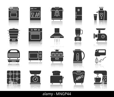 Appareil de cuisine silhouette icons set. Kit de connexion web monochrome de l'équipement. Pictogramme électronique collection comprend steamer, broyeur, gaz. Simple Illustration de Vecteur