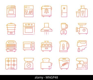 Appareil de cuisine fine ligne icons set. Contours de kit de connexion web vecteur matériel. Icône linéaire électronique collection comprend un four micro-ondes, gaz, cuisinière. C Illustration de Vecteur