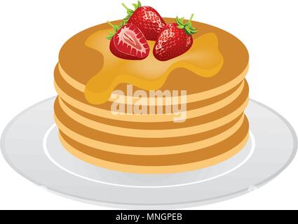 Vector illustration de pile de Crêpes avec sirop d'érable et fraises. Illustration de Vecteur