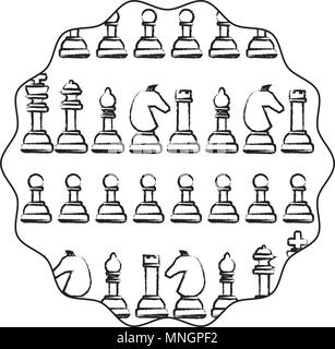 Châssis circulaire avec pièces d'échecs sur fond blanc, vector illustration Illustration de Vecteur