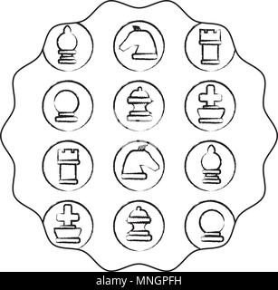 Châssis circulaire avec pièces d'échecs sur fond blanc, vector illustration Illustration de Vecteur