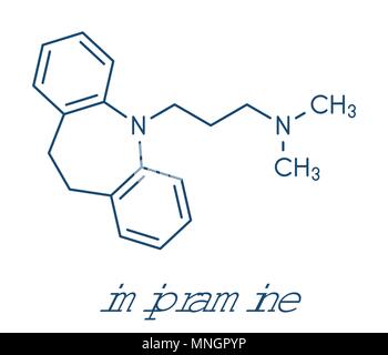 Molécule de drogue d'antidépresseur de l'Imipramine. Formule topologique. Illustration de Vecteur