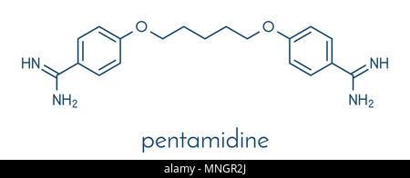 La Pentamidine molécule aux antimicrobiens. Utilisé dans le traitement de la pneumonie à pneumocystis et la trypanosomiase. Formule topologique. Illustration de Vecteur