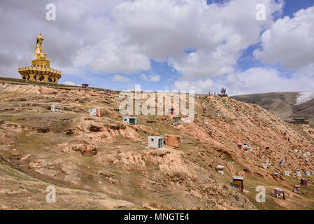 La méditation religieuse tibétaine huts, Yarchen Gar, Sichuan, Chine Banque D'Images