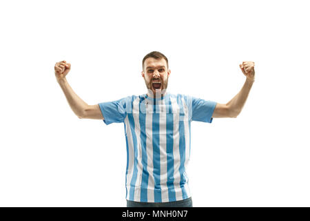 Le fan de football argentin célèbre sur fond blanc Banque D'Images