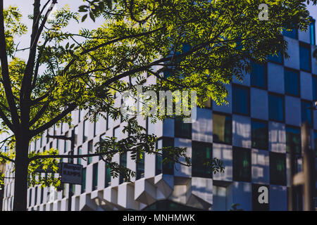 DUBLIN, IRLANDE - Mai 16th, 2018 : détail de la façade de l'hôtel de marqueur avec un arbre en premier plan Banque D'Images