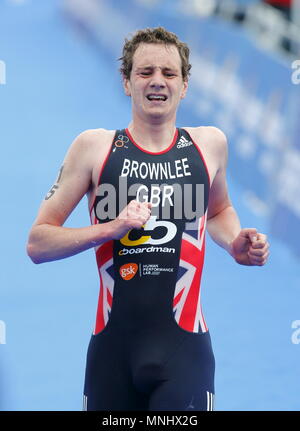 Champion olympique Alistair Brownlee 4e finition Hommes Élite pendant la course de la jambe de Londres du monde de triathlon ITU 2014, Hyde Park, Londres, Angleterre. 31 Mai 2014 Banque D'Images