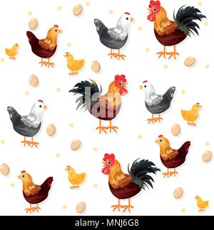 Coq, poulet et oeufs vecteur modèle. L'agriculture écologique Illustration de Vecteur