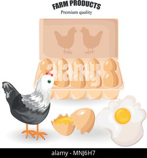 Des œufs de vecteur. Tas d'œufs et de poulet. Produits éco ferme Illustration de Vecteur