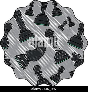 Châssis circulaire avec pièces d'échecs sur fond blanc, design coloré. vector illustration Illustration de Vecteur