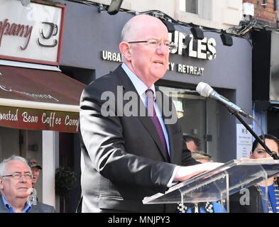 Dublin, Irlande. 17 mai, 2018. Ministre des affaires étrangères parle à Charlie Flanagan une commémoration pour les victimes de la Dublin Monaghan explosif. Crédit : John Rooney/Pacific Press/Alamy Live News Banque D'Images