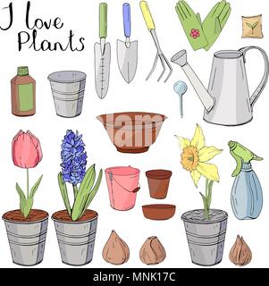 Jeu de couleurs avec différents outils de jardinage. Illustration de Vecteur