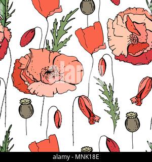 Modèle transparent avec des coquelicots. Illustration de Vecteur