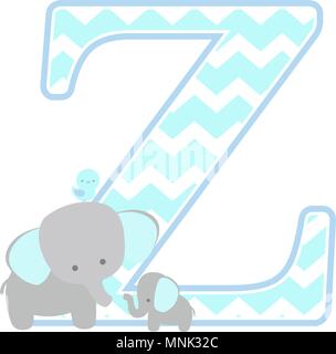 Z initial avec l'éléphant mignon et petit bébé éléphant isolé sur fond blanc. peut être utilisé pour la fête des pères, carte de naissance, bébé garçon n Illustration de Vecteur