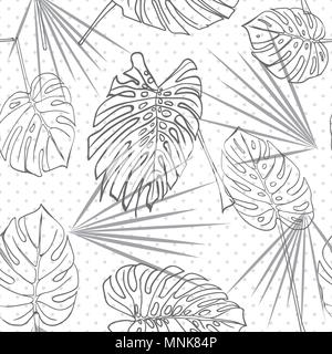 Seamless pattern tropical dessiné à la main avec des feuilles de palmier, jungle feuilles exotiques sur fond blanc. Mode textile, d'impression papier peint à fleurs d'été. Vector Illustration de Vecteur