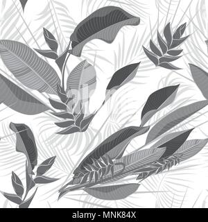 Seamless pattern tropical dessiné à la main avec des feuilles de palmier, jungle feuilles exotiques sur fond blanc. Mode textile, d'impression papier peint à fleurs d'été. Vector Illustration de Vecteur