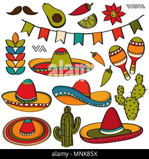 Doodle Mexique collection symbole isolé sur fond blanc, format vectoriel Illustration de Vecteur