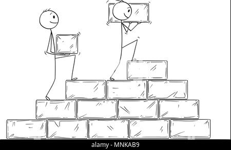 Caricature de deux hommes d'escalier Construction de gros blocs de pierre Illustration de Vecteur