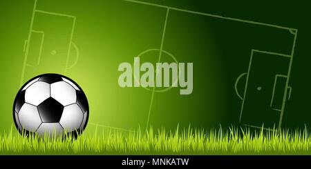 Ballon de soccer de football en herbe verte contre un arrière-plan de terrain de soccer Illustration de Vecteur