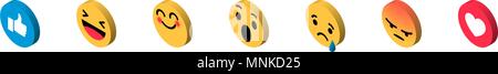 Définir icône Smiley. collection cartoon style isométrique sourit avec différentes émotions. Illustration de Vecteur
