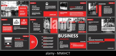 Le rouge et le noir des modèles de diapositives de présentation, l'arrière-plan. Éléments d'infographie. Utilisez pour flyer, brochure, dépliant, corporate, marketing, publicité Illustration de Vecteur